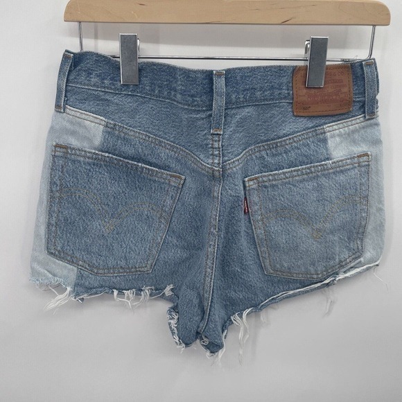 Levi’s Premium 501 Patchwork Shorts Women’s Size‎ 27 Mid Rise Cotton Denim Retro - Picture 1 of 6
